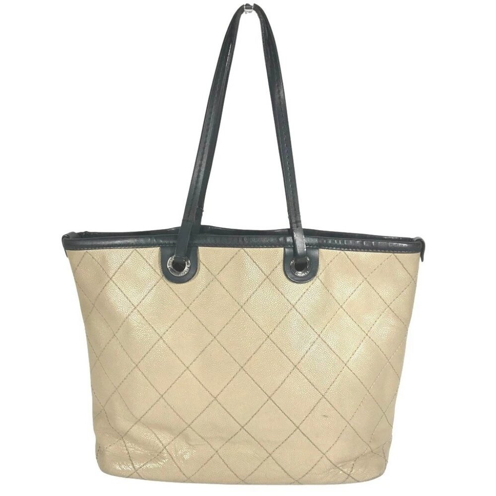 CHANEL A92211 On the Road Matelasse Quilted Tote Bag Shoulder Bag Beige/Black